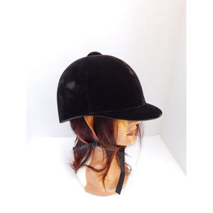 Vintage TROXEL Grand Prix Black Velvet Horse Riding Equestrian Hat MED